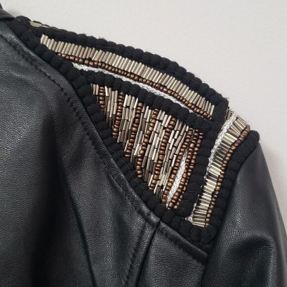 Slate & Willow Jacket Womens XL Black Leather Beaded Shoulder Leather Moto - Picture 6 of 12